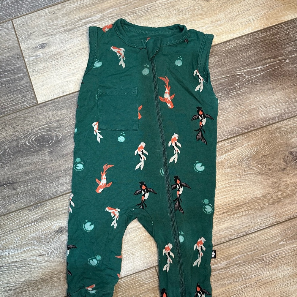 Kyte BABY Teal Bodysuit with Koi Fish Design